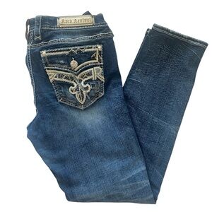 Rock Revival Women's Ash Rose Straight Distressed Blue Jeans